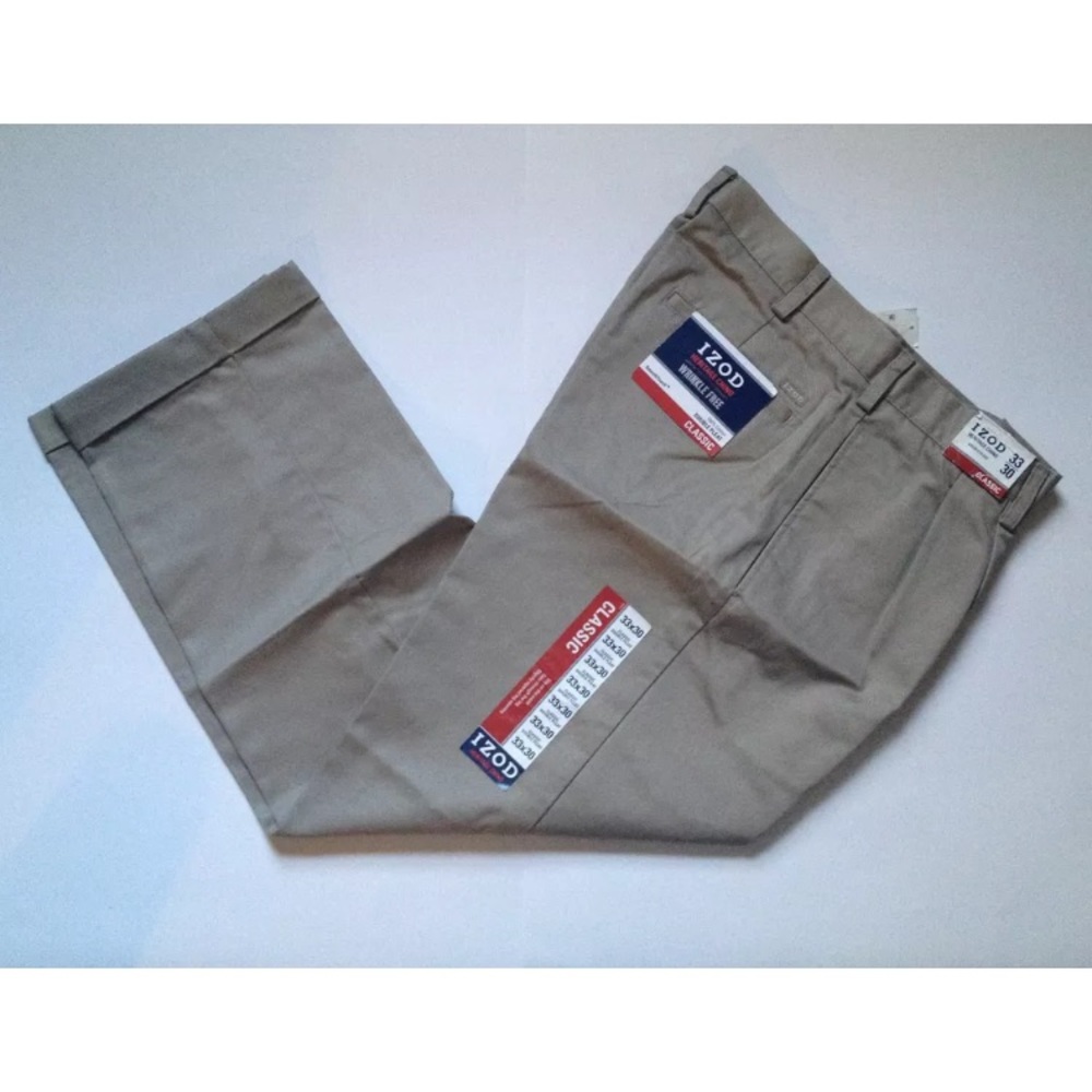 Men’s IZOD Wrinkle Free Pleated Khaki Pants 33x30